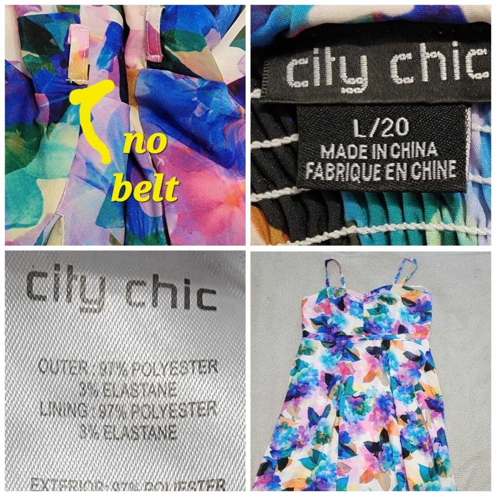 City Chic Women's Multicolor Floral Dress Sleeveless Lined Pleated Size L/20 - Picture 5 of 14